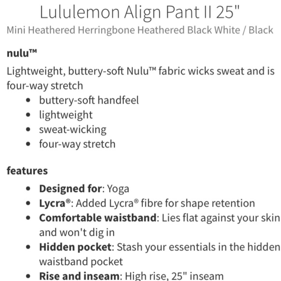 LULULEMON Athletica Align Pant II 25” Mini Heathered Herringbone Black/White - Picture 14 of 14